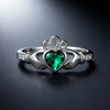 The Claddagh Ring | 18K White Gold Emerald Heart
